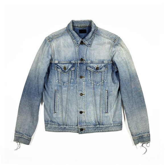 Saint Laurent Classic Denim Jacket Blue Distressed Size L - Picture 1 of 11